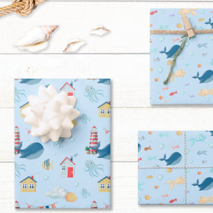 Whale Nautical Wrapping Paper Sheet