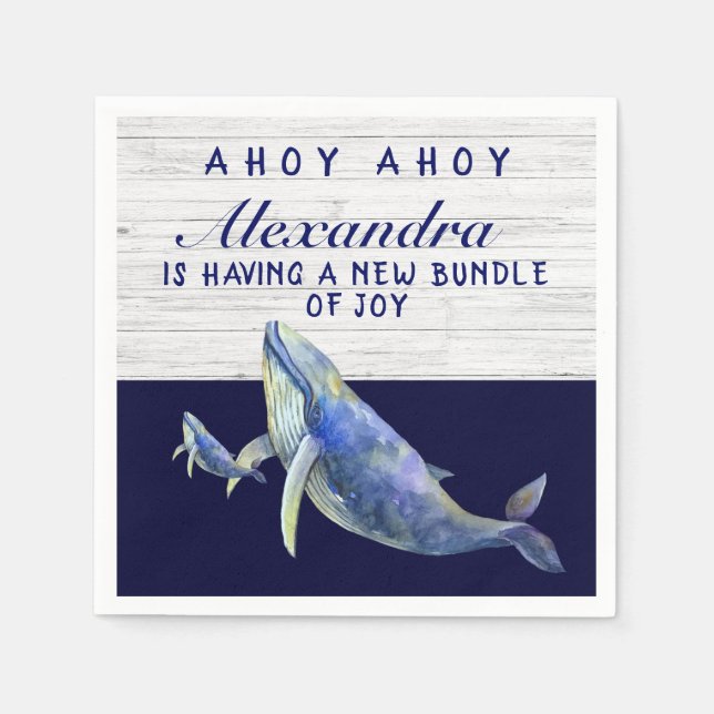 Whale Navy Blue Nautical Boy Baby Shower Napkins (Front)
