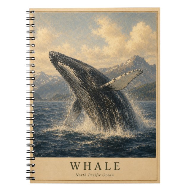 Whale North Pacific VINTAGE Notebook (Front)