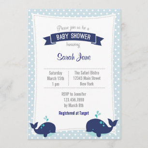Whale Ocean Baby Shower Invitation Polkadot Blue