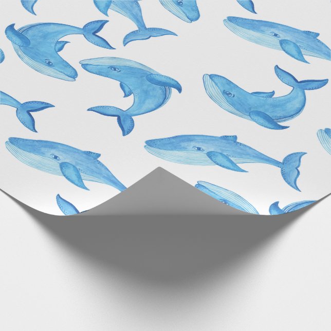 Whale Ocean Sea Water Blue Fish Birthday Wrapping Paper (Corner)