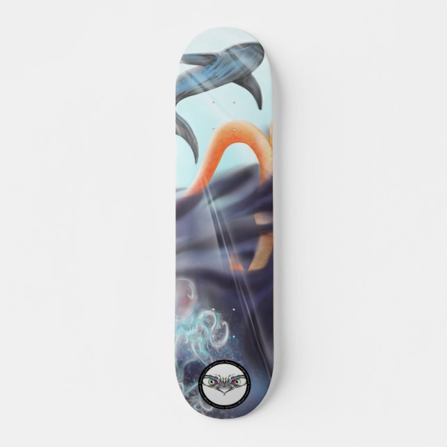 Whale octopus jellyfish glowing Water world shine Skateboard (Front)