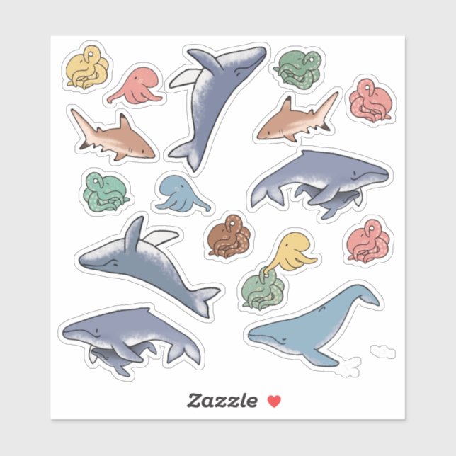Whale Octopus & Shark stickers (Sheet)