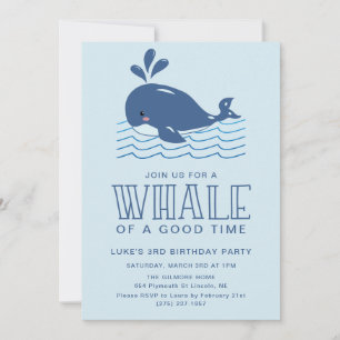 Whale Of A Good Time Baby Boy Birthday Party Invitation