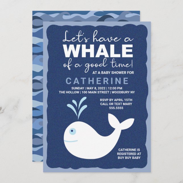Whale of a good time! Blue Baby Shower Invitation (Front/Back)