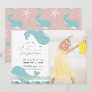 Whale of a Good Time Pink Girl Birthday Photo Invitation