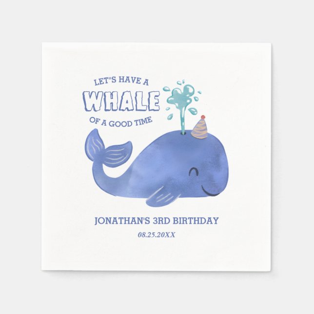 Whale Of A Time Cute Party Hat White Birthday  Napkin (Front)