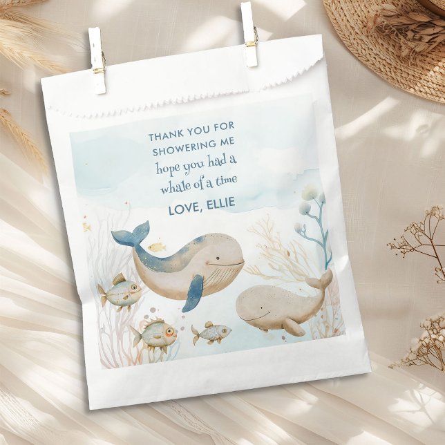 Whale of a Time Ocean Boy Baby Shower Thank You  Favour Bags (Favor bags with custom message from the Whale Baby Shower Collection by Darling & May)