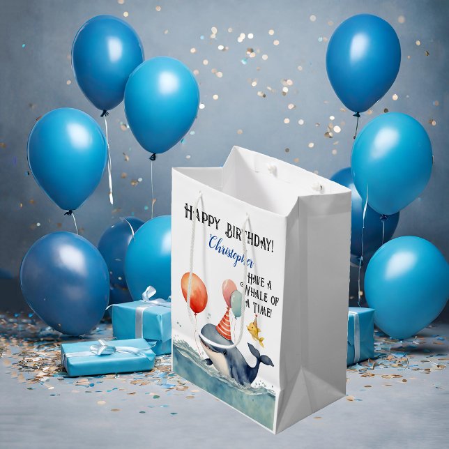 Whale of a Time Personalised Boys Birthday Medium Gift Bag (Creator Uploaded)