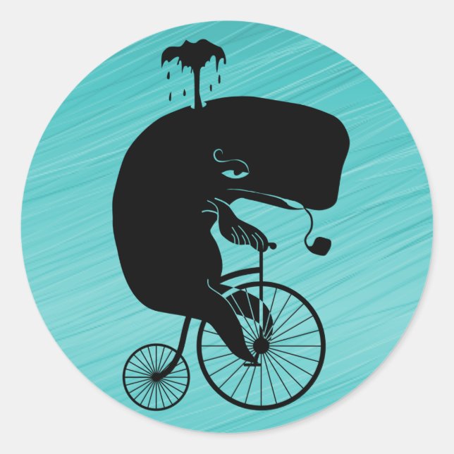 Whale on Vintage Bike Classic Round Sticker (Front)