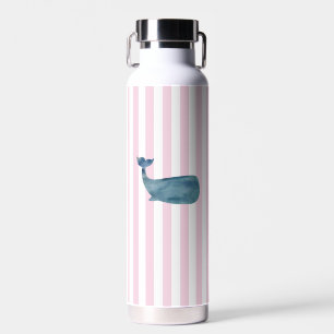Whale Painting Pink Stripe Nautical Water Bottle