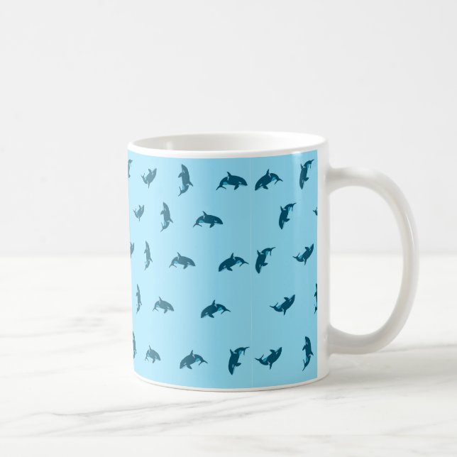 Whale Pattern on light blue background Coffee Mug (Right)