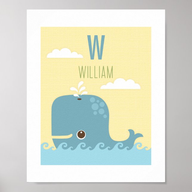 Whale Personalised Nursery Poster Print (Front)