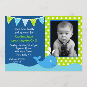 Whale Photo Birthday Party Invitations