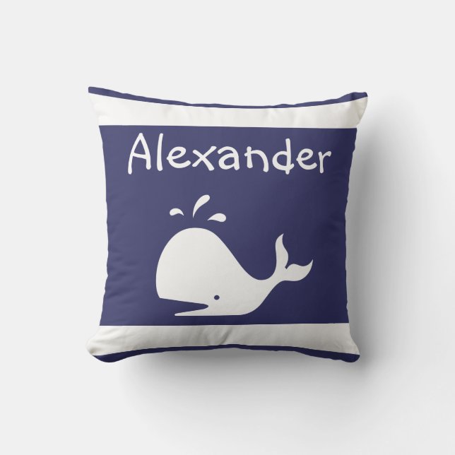 whale pillow Personalise with name Blue (Front)