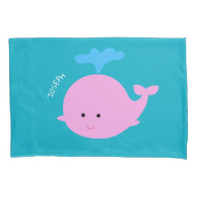 Whale Pillowcase with Name, Ocean Theme Bedding