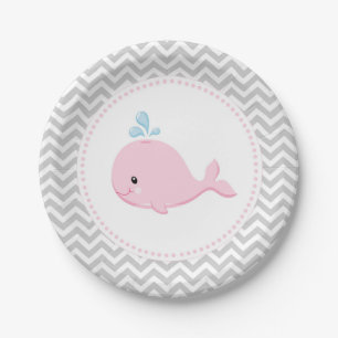 Whale Pink Grey Paper Plates