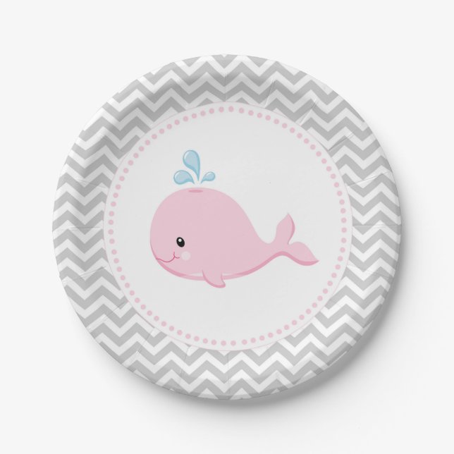Whale Pink Grey Paper Plates (Front)