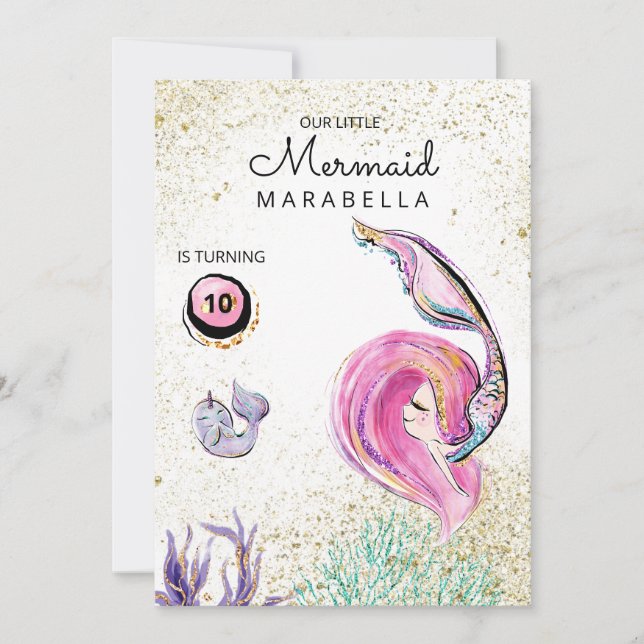 *~* Whale Pink Hair Mermaid Birthday Party Invitation (Front)