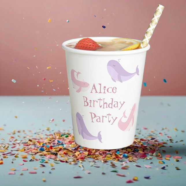  Whale Pink Lilac Pastel Ocean Fish Birthday Party Paper Cups (Creator Uploaded)