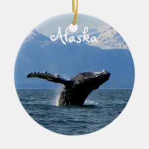 Whale Playtime; Alaska Ceramic Tree Decoration