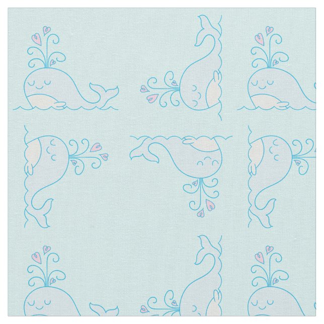 Whale Print Fabric Light Blue (Close Up)
