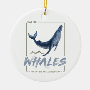 Whale Protect Whales and Ocean Watercolor Cetacean Ceramic Tree Decoration