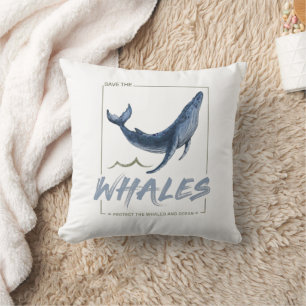Whale Protect Whales and Ocean Watercolor Cetacean Cushion
