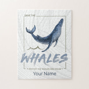 Whale Protect Whales and Ocean Watercolor Cetacean Jigsaw Puzzle