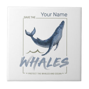 Whale Protect Whales and Ocean Watercolor Cetacean Tile