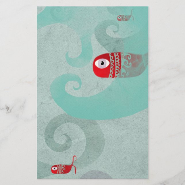 Whale red elegance sea waves embossed finish stationery (Front)