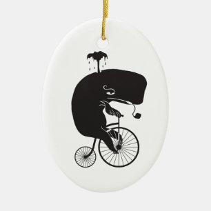 Whale Riding a Bike Ceramic Tree Decoration