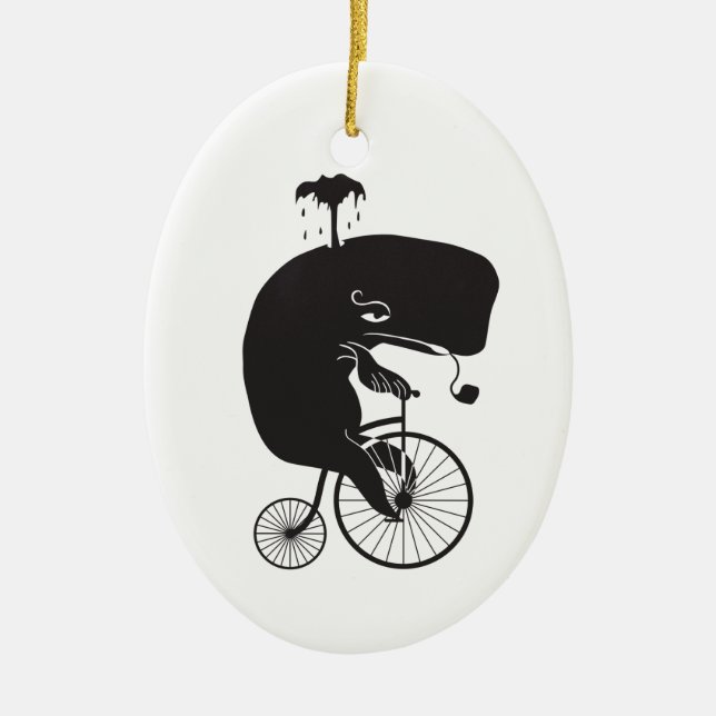 Whale Riding a Bike Ceramic Tree Decoration (Front)