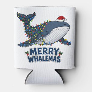 Whale Santa Hat Christmas Lights Merry Whalemas Can Cooler