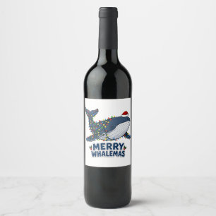 Whale Santa Hat Christmas Lights Merry Whalemas Wine Label