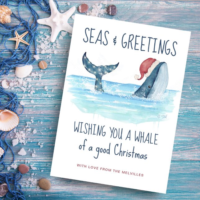 Whale Santa Nautical Seas & Greetings Christmas Holiday Card (Creator Uploaded)