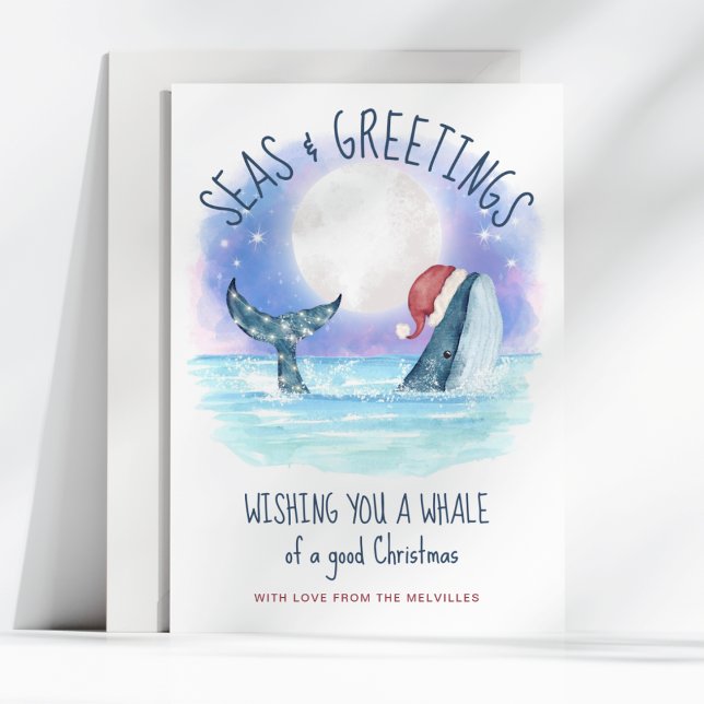 Whale Santa Sea Moon & Stars Christmas Holiday Card (Creator Uploaded)