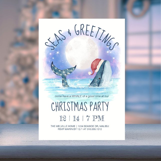 Whale Santa Sea Nautical Christmas Party Invitation (Creator Uploaded)
