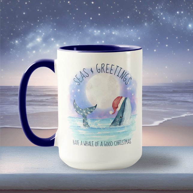Whale Santa Sea Nautical Watercolor Christmas Mug (Creator Uploaded)