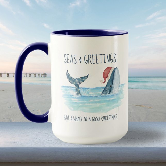 Whale Santa Sea Watercolor Coastal Christmas  Mug (Creator Uploaded)