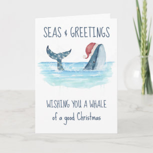 Whale Santa Seas & Greetings Nautical Christmas Holiday Card