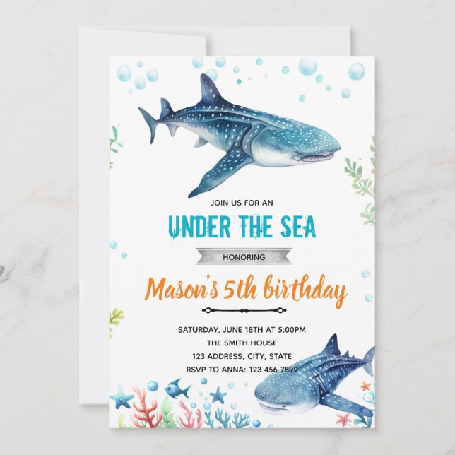 Whale Shark birthday party invitation (Front)