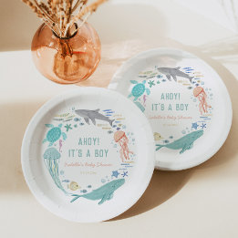 Whale Shark Boy Baby Shower Paper Plate