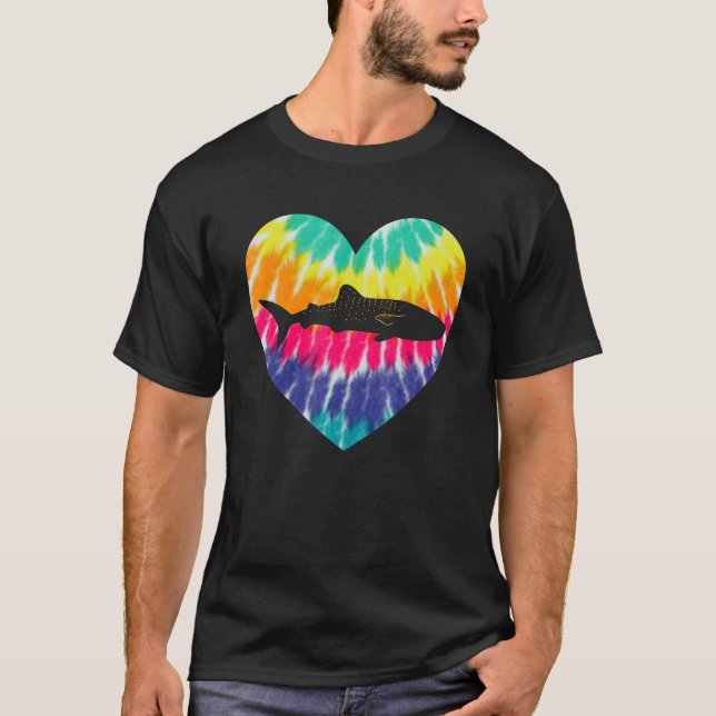 Whale Shark Heart With Tie Dye Print For Shark   T-Shirt (Front)