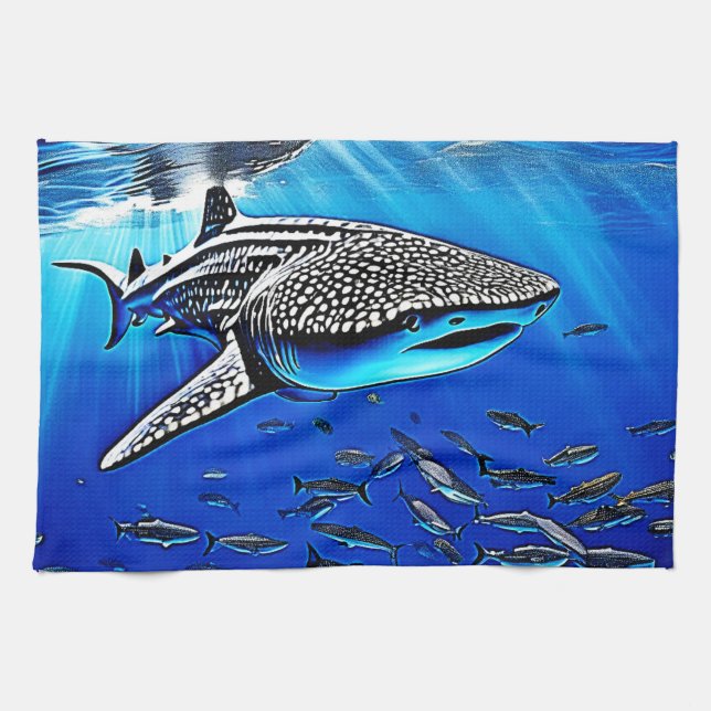 Whale Shark Majesty Design Tea Towel (Horizontal)