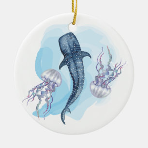 Whale Shark. Watercolor Ceramic Tree Decoration