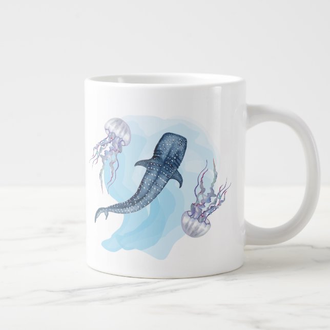 Whale Shark. Watercolor Large Coffee Mug (Right)