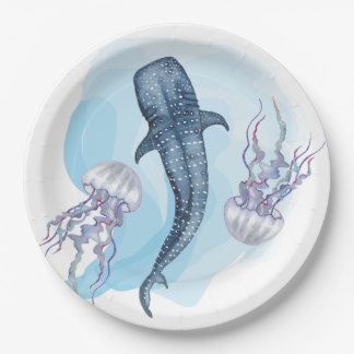 Whale Shark. Watercolor Paper Plate