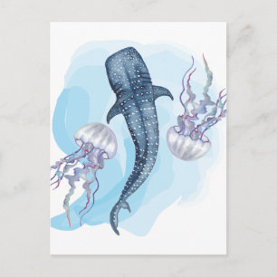 Whale shark. Watercolor Postcard