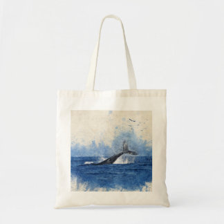Whale Splash in Sea Birds in Distance Art Decor Tote Bag